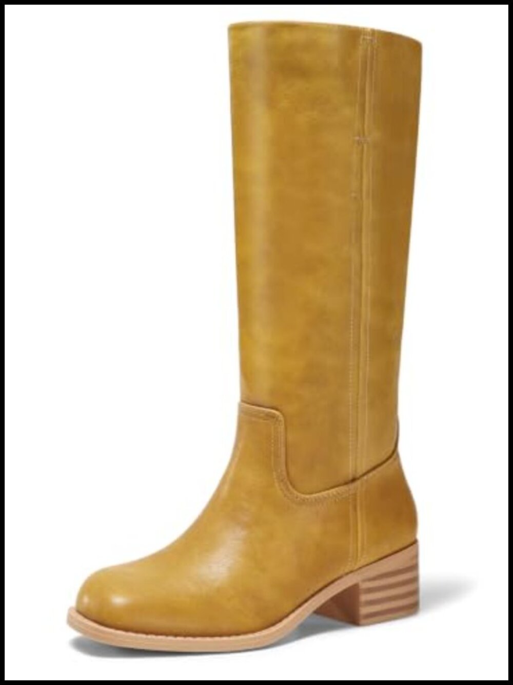 Faux Leather Square Toe Knee High Boots Chunky Block Heel Pull On Tall Boots